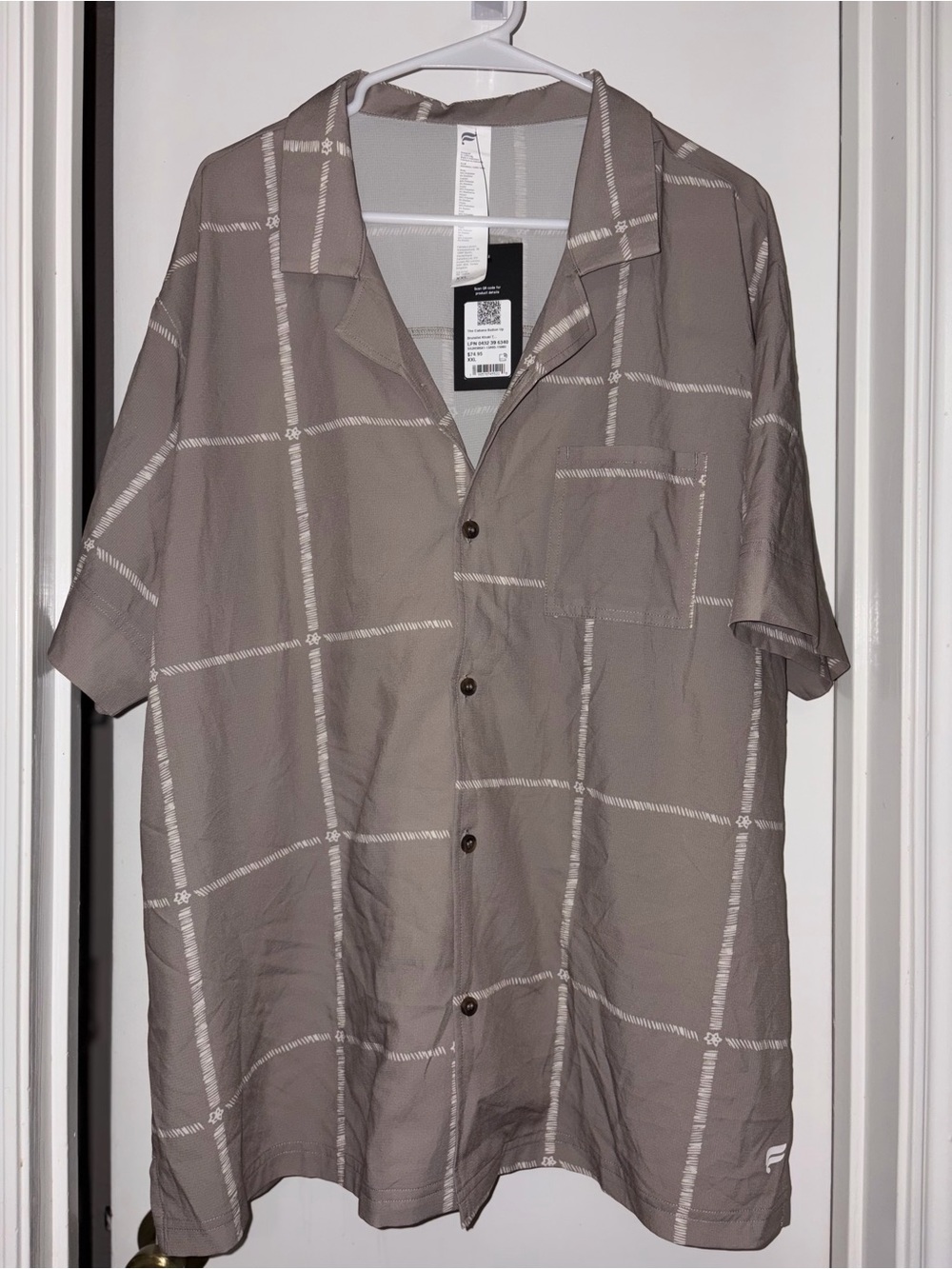 NWT Fabletics Men's The Cabana Button Up Shirt - Brutalist Khaki - XXL